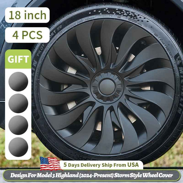 Tesla Model 3 Highland Hubcaps 4PCS Black Silver