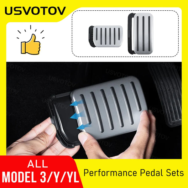 UV Aluminum Self-Slide Lock Performance Pedal Sets Accelerator Brake Pedals Cover for Tesla Model Y Juniper Model 3 YL 2026-2021 - Partner 34 - Wangdao Car Parts